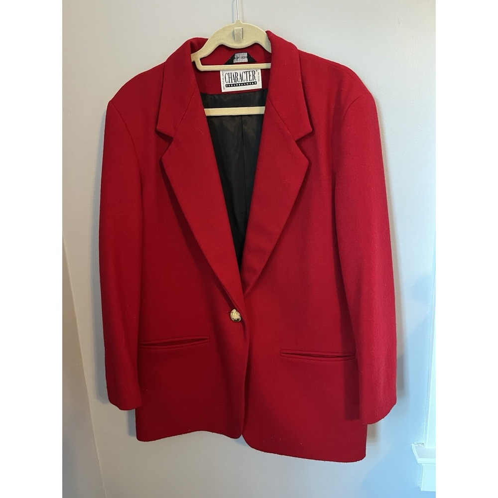 CHARACTER Suburban Wear Women's Blazer Jacket 12 Red One Gold Button‎ Closure